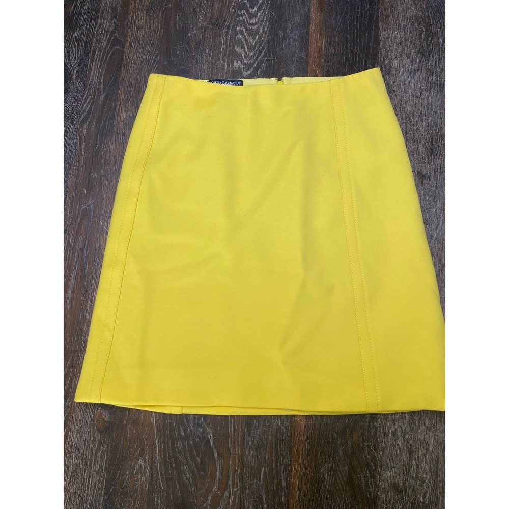 Dolce & Gabbana Pencil Y2K Mini Skirt Yellow Wool Zip Size 38 US Sz 2 Designer